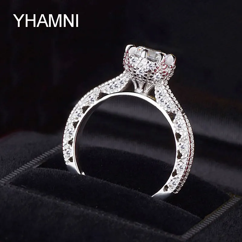 YHAMNI marque bijoux Original solide 925 bague en argent Sterling 1 ct SONA CZ diamant femmes bagues de fiançailles JZ072