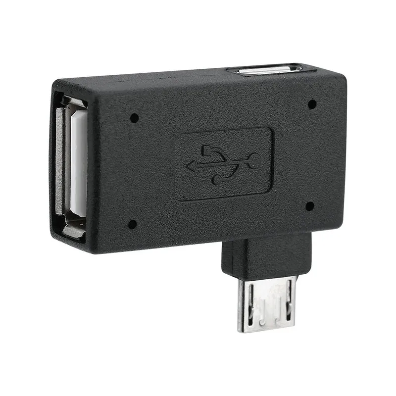 Freeshipping 20PCS / Packs USB 2.0 Kvinna till Male Micro OTG Adapter Strömförsörjning Port 90 grader Vänster 90 Höger vinklad