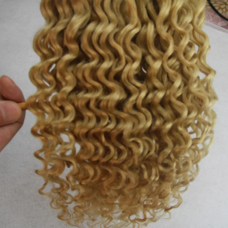 Blonde Brazilian Hair kinky curly Human Hair Bundles 100g blonde hair weave Non-remy Weaving