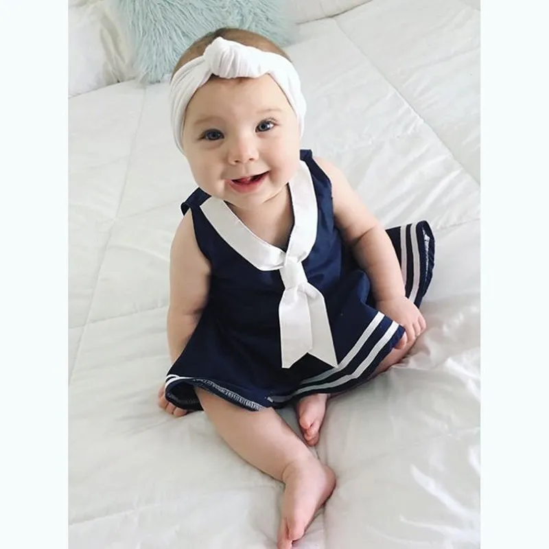 Kid Girl Navy Dress Sailor Collar Baby Kids Clothing Striped Brief Dresses Boutique Clothes Girls Beach Costumes Sundress Preppy S7006394