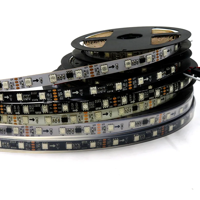 WS2811 LED-remsa 5M 48LEDS / m 16PCS WS2811 IC / m 5050 SMD RGB DC12V Vit / svart PCB Flexibel 2811 LED-remsa adresserbart digitalt pixelljus