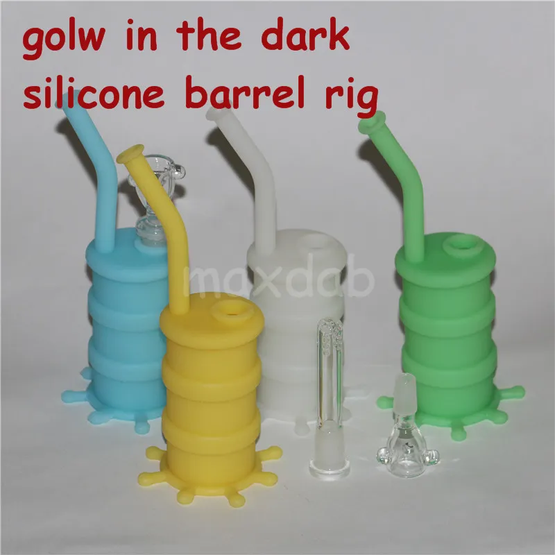 wholesale glow in the dark hookah silicone oil drum rigs mini silicone rigs bongs glass water pipe dhl free