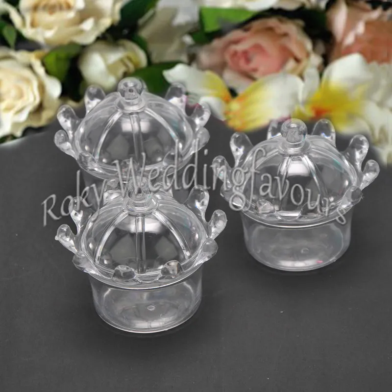 Darmowa Wysyłka 50 sztuk Kreatywny Przezroczysty Clear Crown Box Baby Shower Plastikowy Uchwyt Cukierki Dla Dzieci Party Favors and Birthday Prezenty