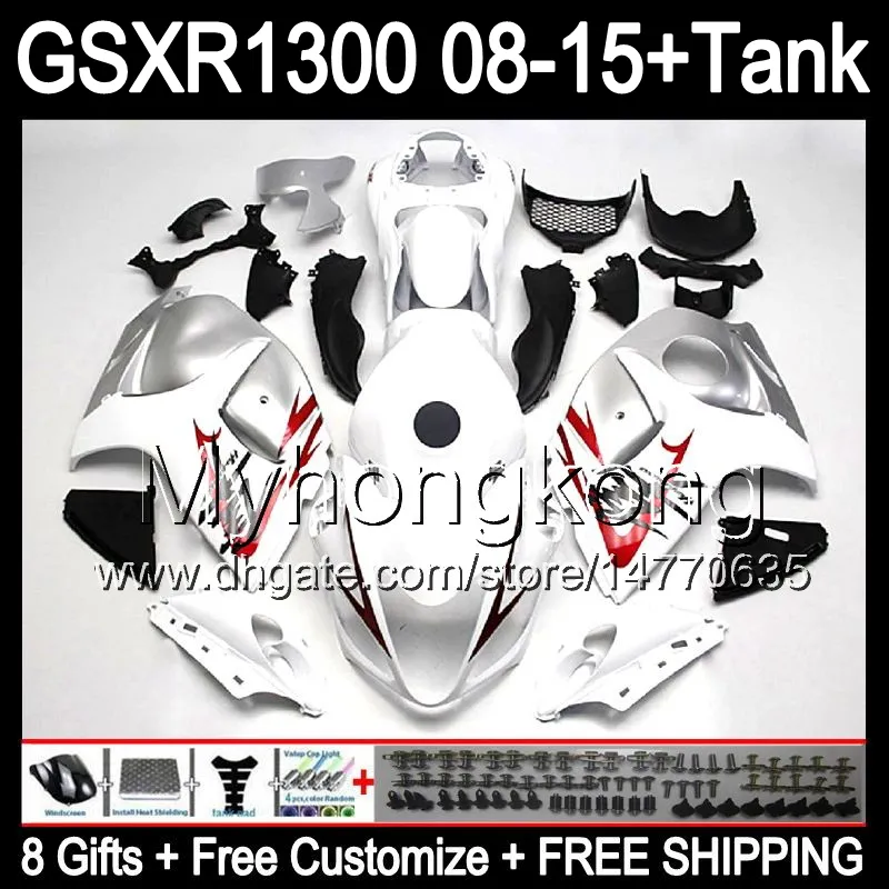 8gifts For SUZUKI Hayabusa GSXR1300 2008 2009 2010 2011 14MY49 blue flames GSXR-1300 GSX R1300 GSXR 1300 2012 2013 2014 2015 white Fairing