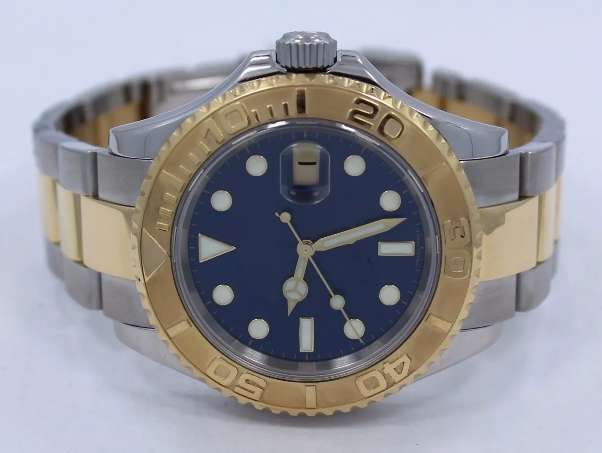 Fournisseur d'usine 16623 40mm montres-bracelets de sport pour hommes deux tons or jaune 18 carats SS cadran bleu acier automatique mécanique montre décontractée