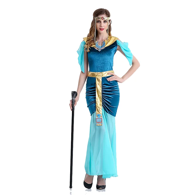 Costume da principessa di lusso di Halloween blu Abito da dea greca Abito da regina araba Egitto Costume cosplay da donna