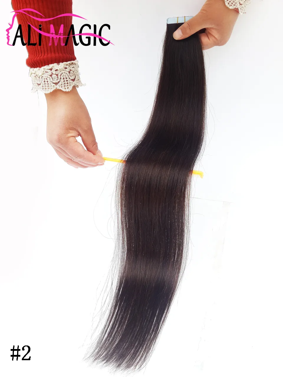 New tape in human hair extensiopns straight Darkest Brown skin weft tape hair extensions 100g 20'' 22'' 24inch