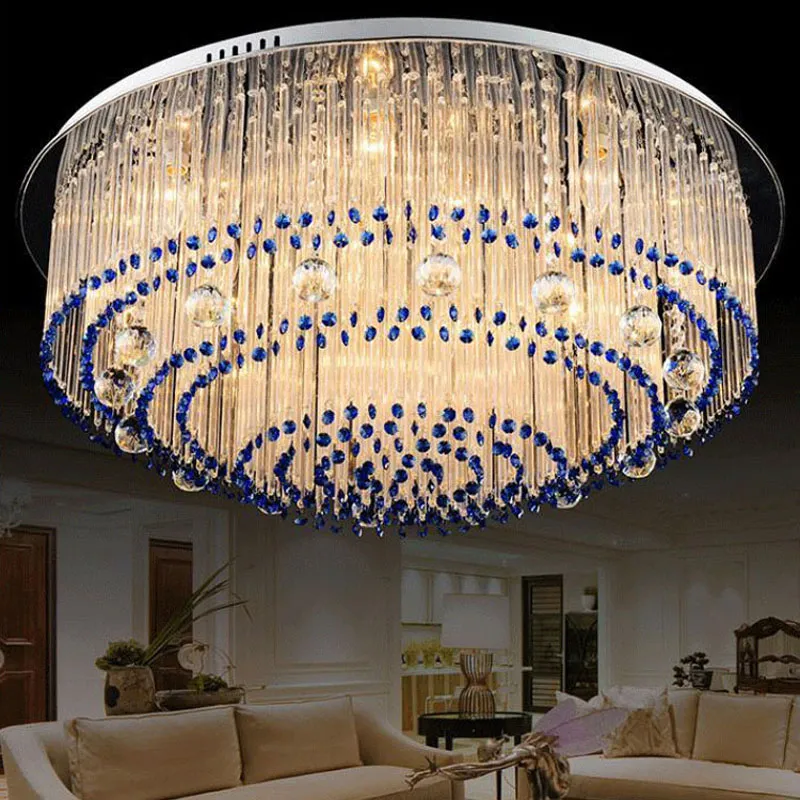 Sapphire LED Crystal Lamp Round Glass BarsWarovski Kristaller Takbelysning E14 110V 220V Vardagsrum Sovrum Studera rumslampa