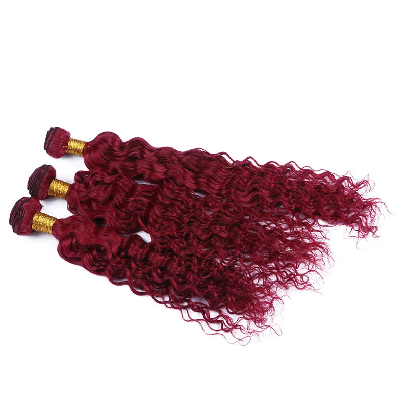 Burgundy bakire brezilya insan saç örgüsü sıkı derin kıvırcık şarap kızıl saç örgüsü 99J Kinky Curl Saç Bundle5361379259820