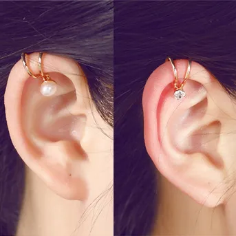 Koreansk stil hjärta stjärna pärla öron manschett klipp på örhängen för kvinnor mode tjejer smycken 5e202