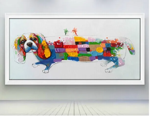 Ручной мультфильм животных Краски на холсте Cute Цветные Puppy Dog Picture Wall Art в гостиной или спальне