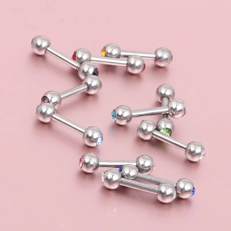 Rhinestone Crystal 316L Çelik Tragus Sarmal Küpe Kulak Saplama Barbell Bar Ring4443167