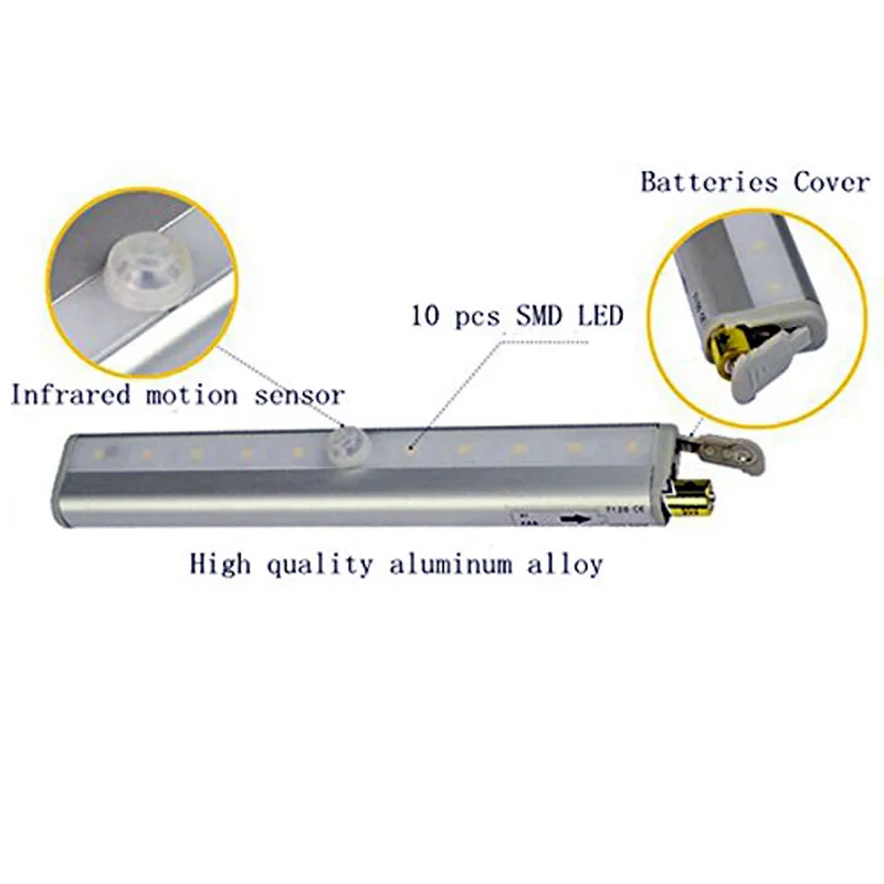 Taşınabilir 10 LED PIR Sensör Kablosuz Hareket Algılama Duvar Dolap Dolap Gece Lambası Manyetik Şerit Ile Sopa-Her Yerde Pil Kumandalı