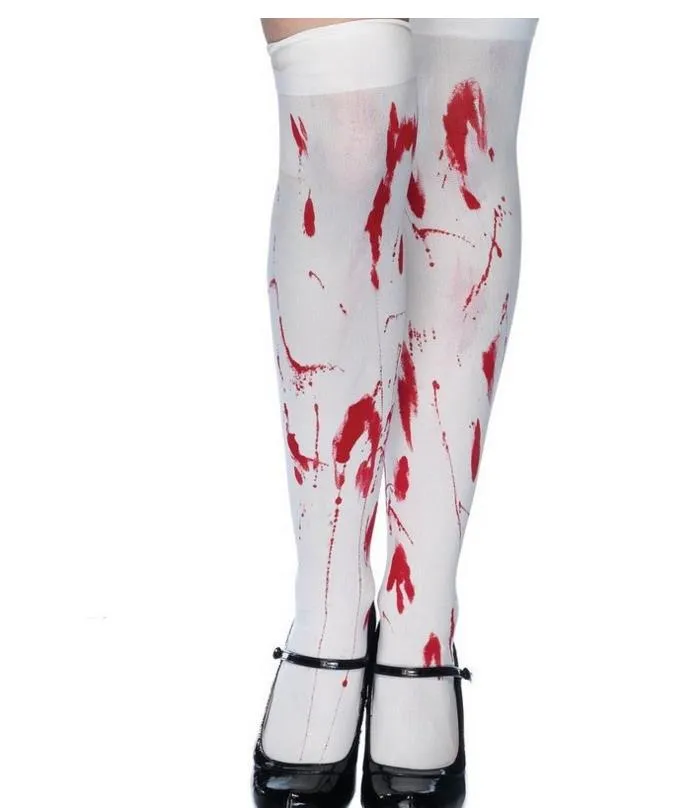 Scary Blood Stained Zombie Stockings Tights Cosplay Nurse Fancy Dress Blood Skeleton Stain Hosiery Thigh Long Socks white Festive supplies