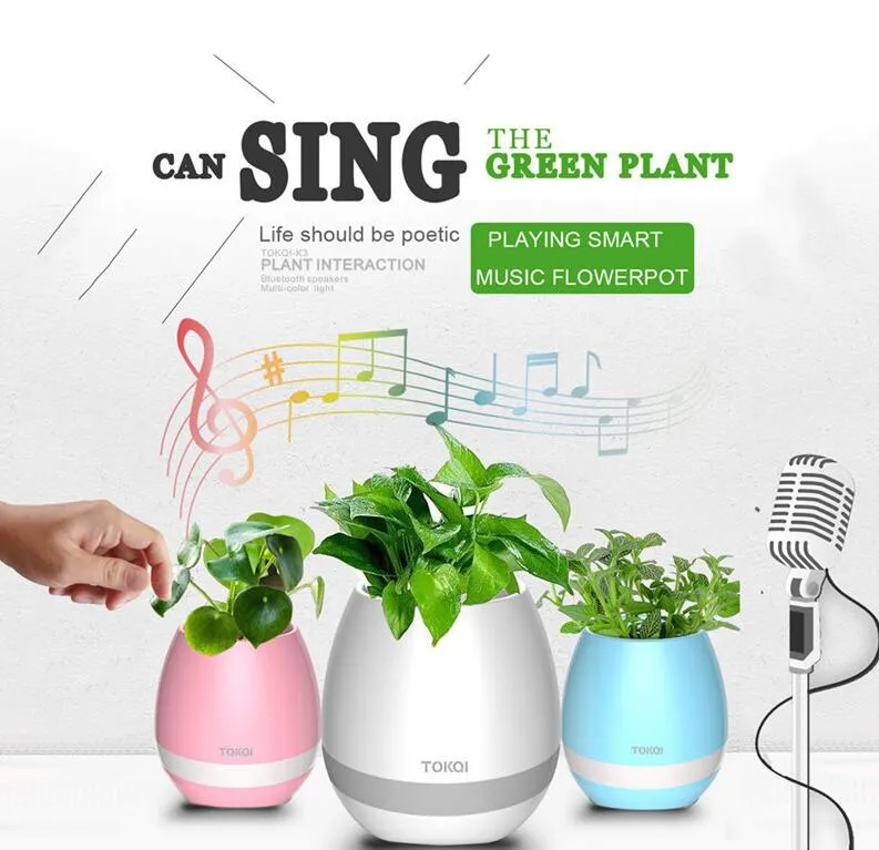2017 Lates TOKQI Bluetoth Smart Touch Music Vasi da fiori Pianta Musica pianoforte Riproduzione di vasi da fiori senza fili luce colorata Vasi da fiori senza pianta