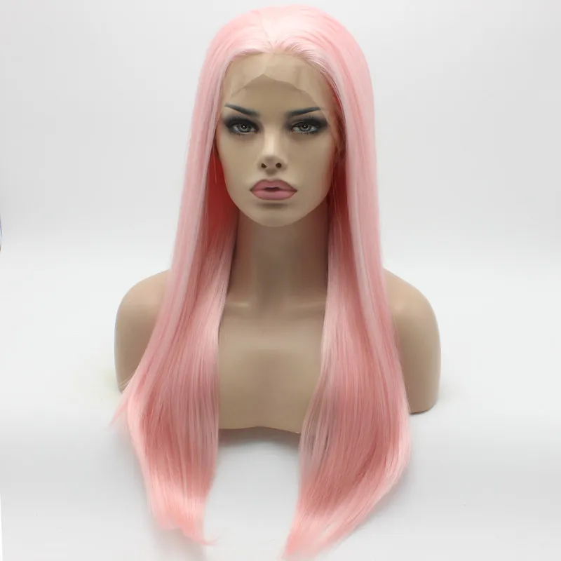 Iwona Hair Straight Long Pink Wig 23100B Half Hand Tied Heat Resistant Synthetic Lace Front Wig4920820