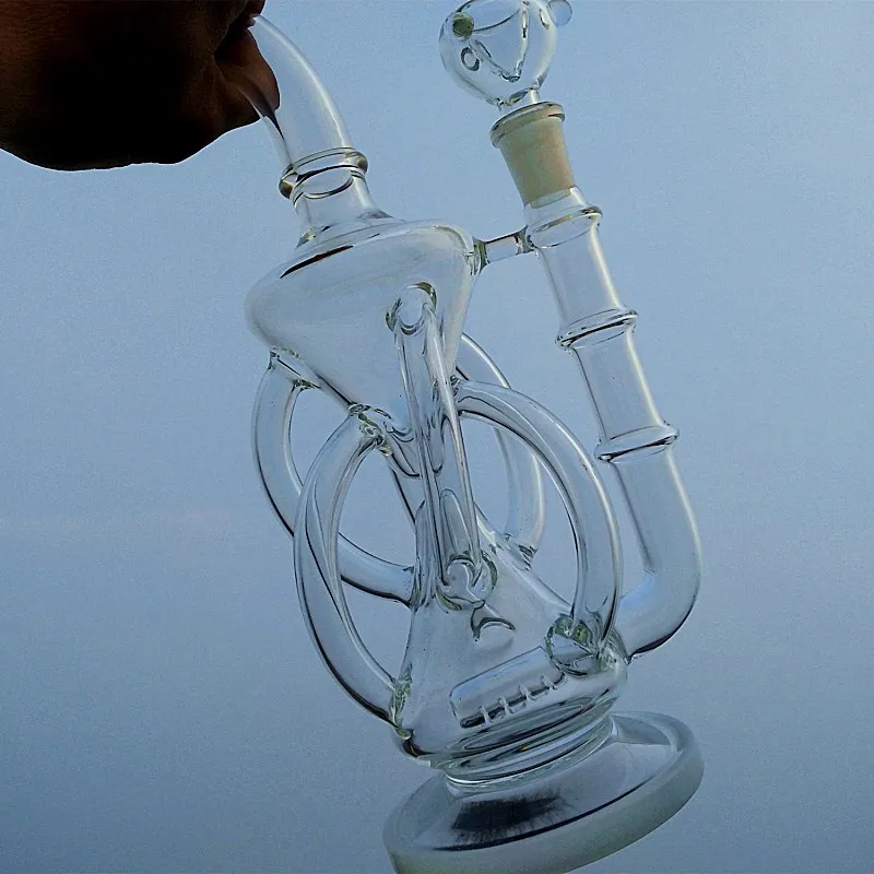 Oil Rigs Recycler water pipe High quality HourGlass bong Hybrid Two function Hand make glass art built in claim catchers joint 14.4mm