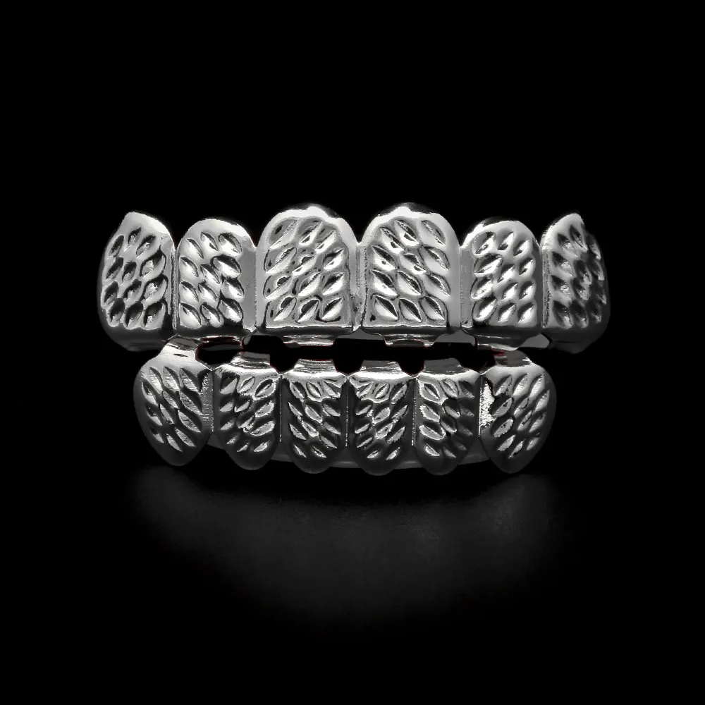 Bio Rame 18 K Placcato Oro Hip Hop Bling Gioielli Denti Grillz Caps Top Bottom Griglia Dorata Set Tooth Socket Hallowmas Puntelli Del Partito