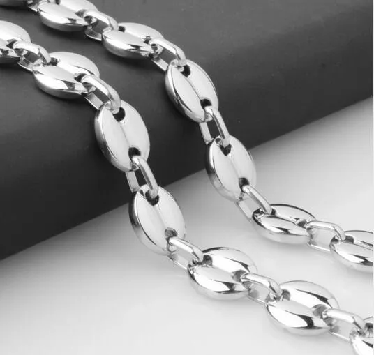 guter Preis Pure Stainless Steel Fashion Slver Ton Kaffeebohnen Kette Halskette 10,5 mm 24 '' hoch poliert für Herrenschmuck
