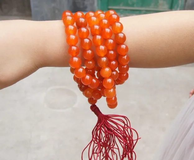 Perles de prière bouddhistes tibétaines, collier de bracelet de perles de charme vintage en agate rouge 108