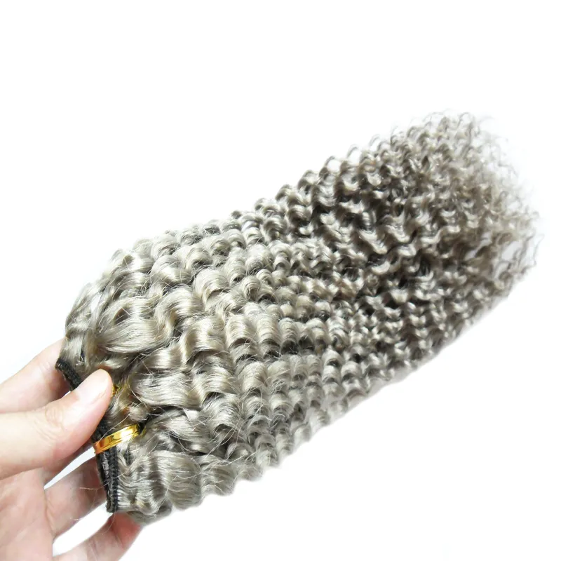 Grå hår väv Brasiliansk Kinky Curly Hari Silver Grå Human Hair Weave 100g Brasilianska Kinky Curly Virgin Grey Hair Extensions 