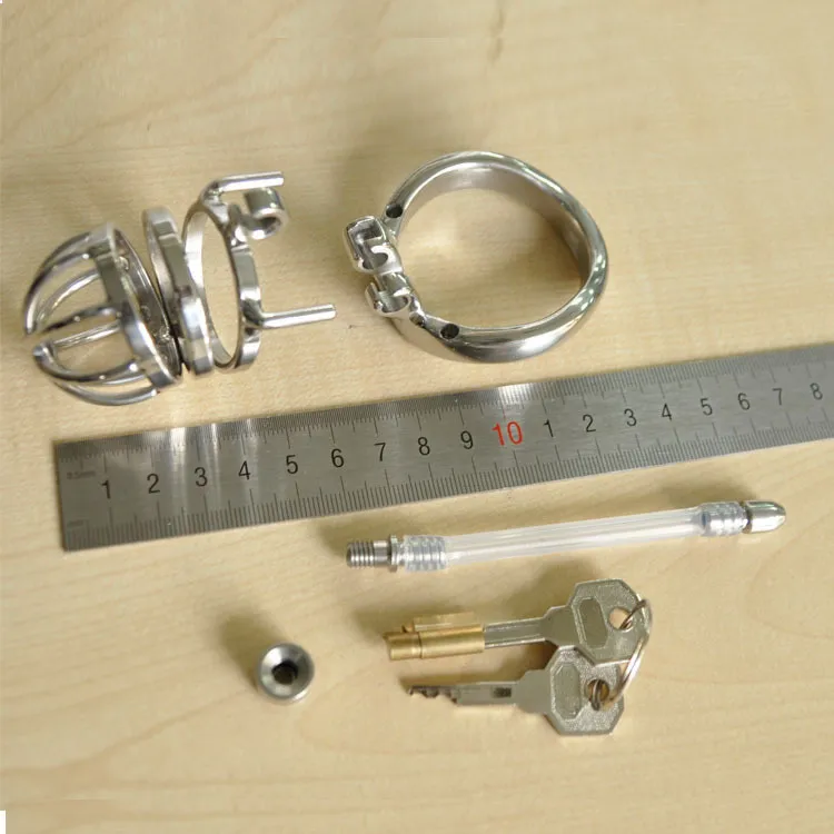 New Super Small Male Chastity Cock Cage Sex Slave Penis Lock Anti-Erection Device With Removable Urethral Sounding Catheter Short