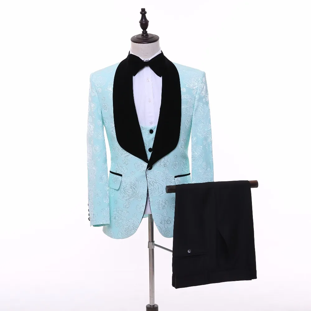 2018 Brand New Black Shawl Lapel Groom Tuxedos Pink Wedding Garnitury Dostosowane Kwiat Party Man's Party Blazer Kurtka + Spodnie + Kamizelka