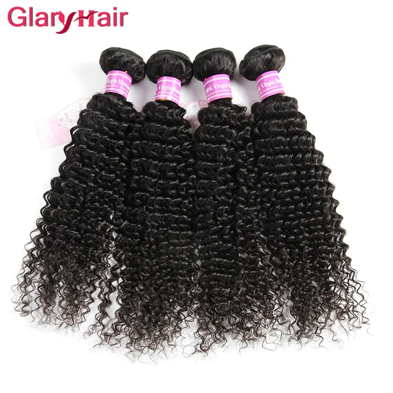 Glary 미가공 브라질 버진 변발 곱슬 헤어 익스텐션 Remy Human Hair Weaves Bundles 저렴한 브라질 인 인간 변태 곱슬 머리 Wefts