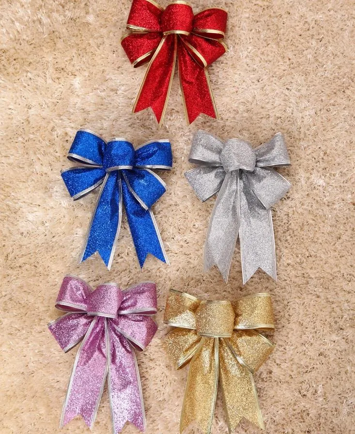 Glitter Bow Christmas Tree Decoration Gift Box DIY Decor For New Year