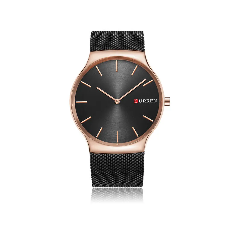 Curren Black Rose Gold Ponteiro Relogio Masculino famoso sumptuoso clástico clástico esportivo de pulseira Business Watch Men 825624111808