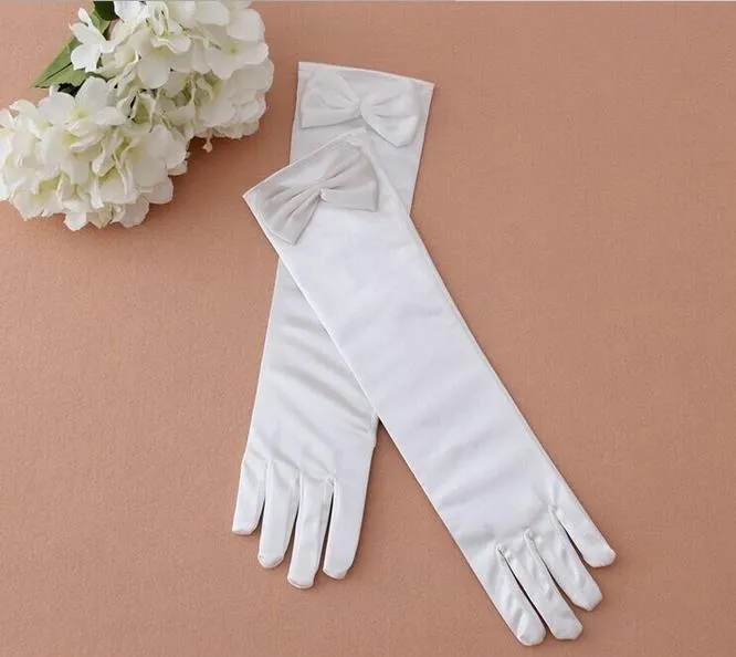 Długie rękawiczki księżniczki dla dziewcząt sukienki ślubne Rękawiczki z łuk Akcesoria Satynowe rękawiczki urodzinowe 6387577