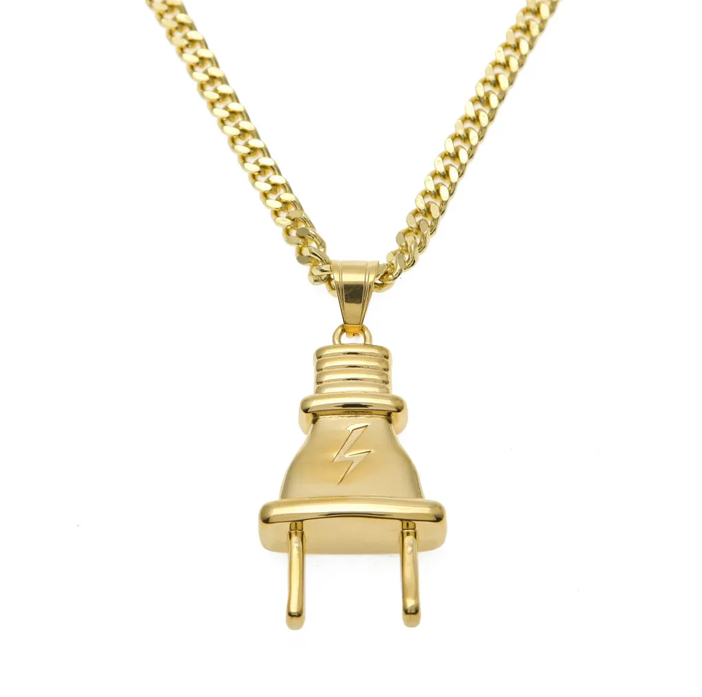 Mannen Vrouwen Goud Zwart Plug Hanger Rvs Goud Kleur Bling Hiphop Ketting Cubaanse Ketting Mode Punk Jewelry231O