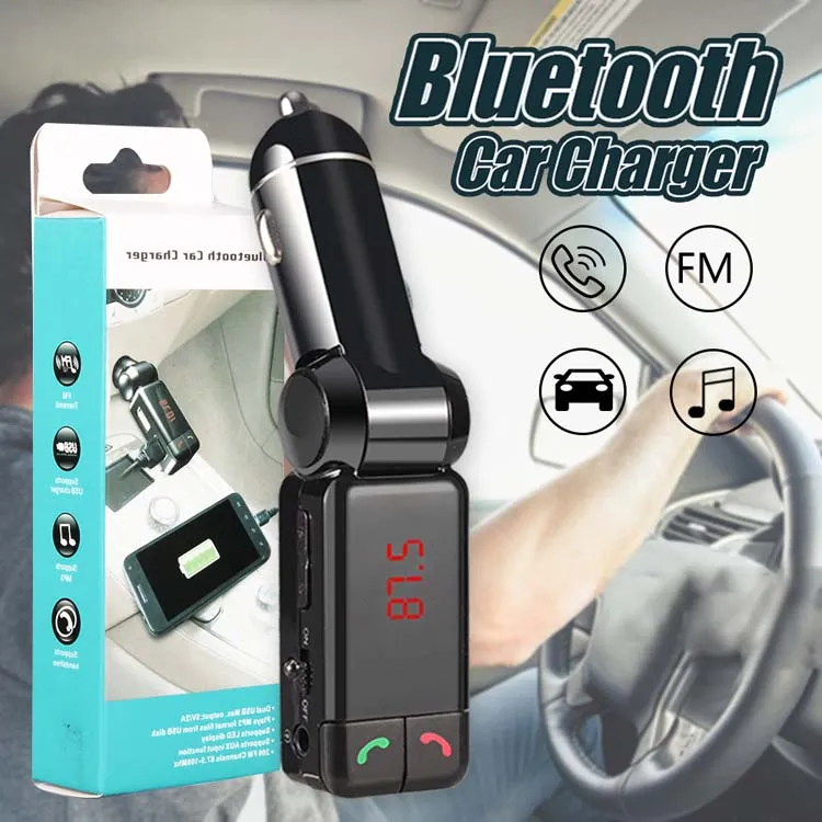 Chargeur de voiture BC06 Transmetteur FM Bluetooth Double port USB dans la voiture Récepteur Bluetooth Lecteur MP3 avec appel mains libres Bluetooth dans la boîte de vente au détail