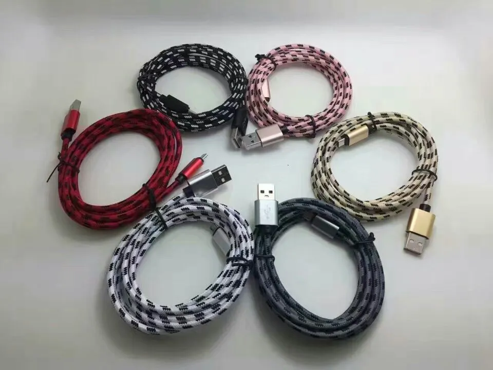 1 M 3FT OD 4.0 2A Ładowanie Siatka Nylon Pleciony Metal Data Adatper Data synchronizacji Micro USB typu C Kabel 1000 sztuk / partia