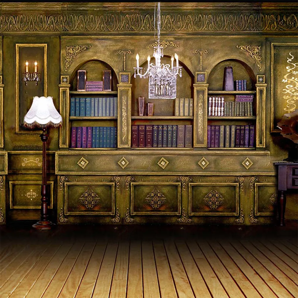屋内ルームの本棚背景写真書類のフロアランプビンテージ画像撮影壁紙プロップ本写真背景木製の床