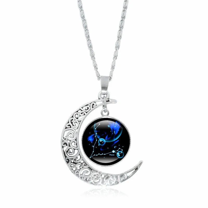 Brand Explosive 12 constellations gemstone necklace silver moon pendant necklaces N565 with chain a 