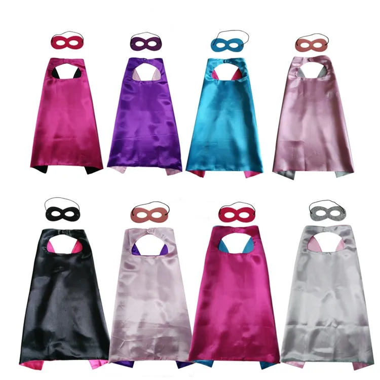 Pure Color Double Side Cape and Mask with 2 different colors 70*70cm Capes for Kids Christmas Halloween Cosplay Prop Costumes