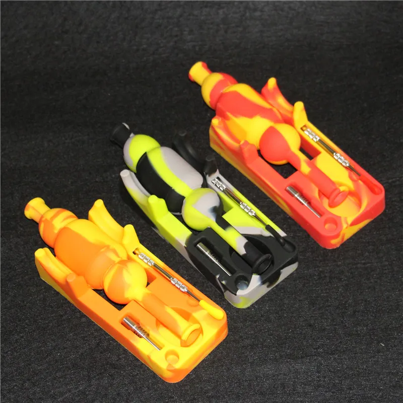 Colorful Silicone nectar bong with dabber tool 10 mm joint male titanium nail silicone water pipe oil rig