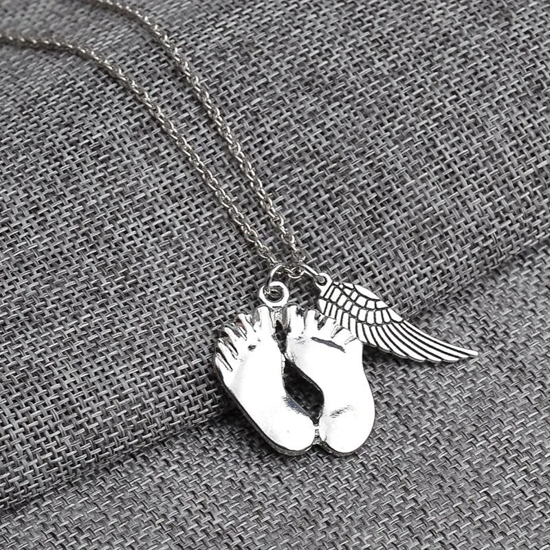 niedliche kleine Füße Winkel Flügel Doppel Anhänger Halsketten 925 Sterling Silber Liebe Baby Halskette beste chrismas Geschenk für Ihr Kind