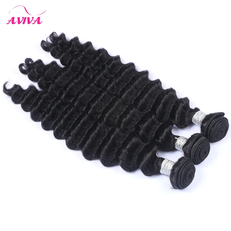 Brasilianska Deep Wave Curly Virgin Hair Extensions 3 Bundlar / Parti 100% Obehandlat Brasiliansk Deep Wave Curly Virgin Human Hair Weaves Soft Full