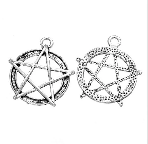 / 금속 아연 합금 Pentagram 매력 스타 매력 골동품 실버 DIY 쥬얼리 펜던트 매력에 대 한 발견 30x28mm