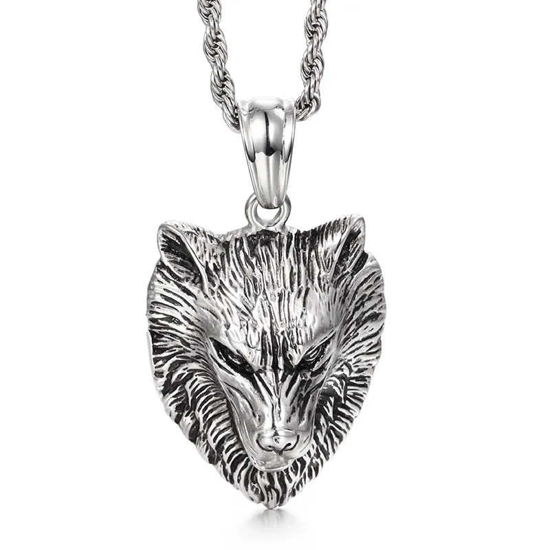 Hot Selling Biker Wild Wolf Head Pendant Rostfritt Stål Stora Cool Mäns Cool Smycken Kedja Halsband