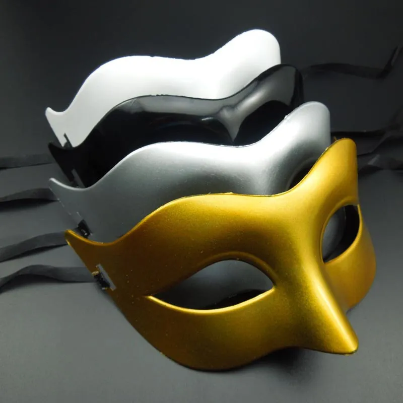 Mäns Masquerade Mask Fancy Dress Venetian Masks Man Masquerade Masker Plast Halv Ansiktsmask [Svart, Vit, Guld, Silver]