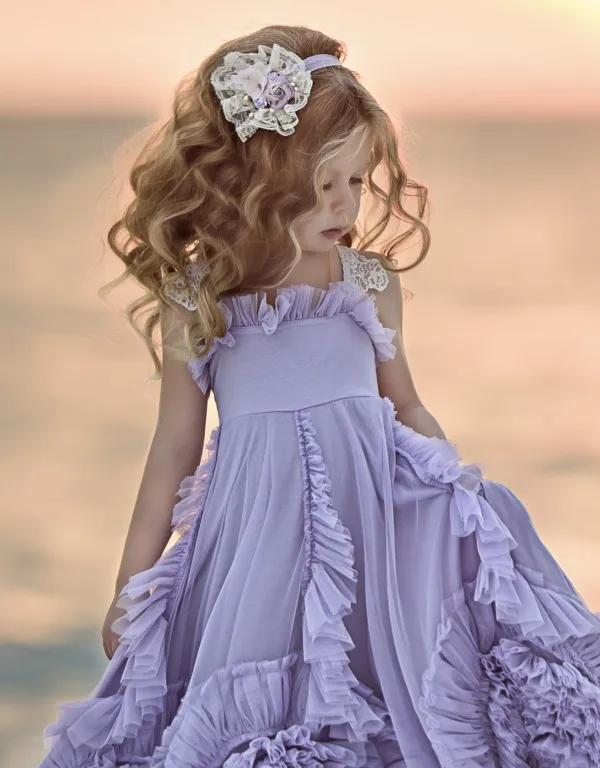 Dollcake vestidos de niña de flores moradas volantes tutú de encaje 2019 Boho boda Vintage playa pequeños vestidos de bebé para comunión