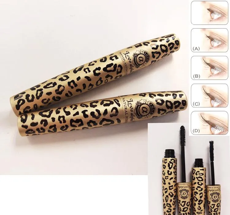 Nieuwe Love Alpha Mascara Magic Leopard Fiber Mascara Brush Eye Black Make-up Wimper Grower Eye Black Curling lange wimpers / set