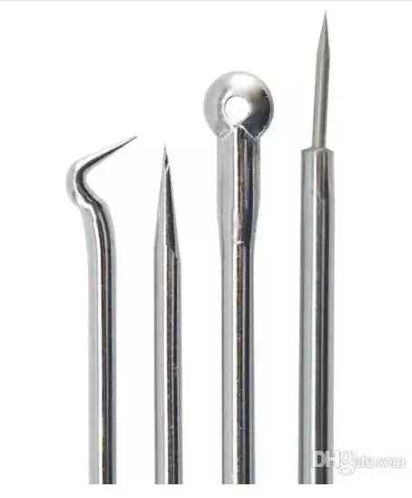 4 -piece Blemish -Extraktor -Set Edelstahl -Schwarzkopfpickel Acne Comedone Remover Nadel Toolhook Headm Doule EndenStraight N4748650