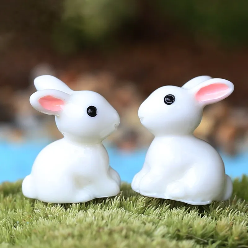 Peri Bahçe Minyatür Tavşan Bunny Bahçe Süslemeleri Beyaz Renk Yapay Mini Tavşanlar Reçine El Sanatları Bonsai Dekorları