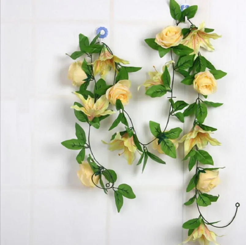 2.4meter artificiell lilja ros blomma murgröna garland silke vinstockar grönska för bröllop hem dekorativa