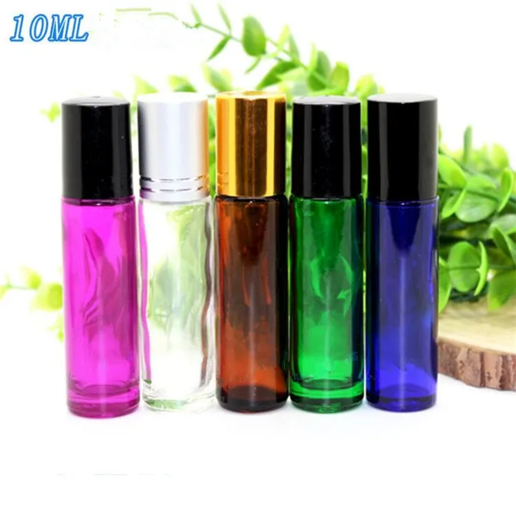10 Bottiglie Vetro Ambrato 10ml Con Tappo Dorato E Roll-on - Vuote Per Oli Essenziali E Profumi