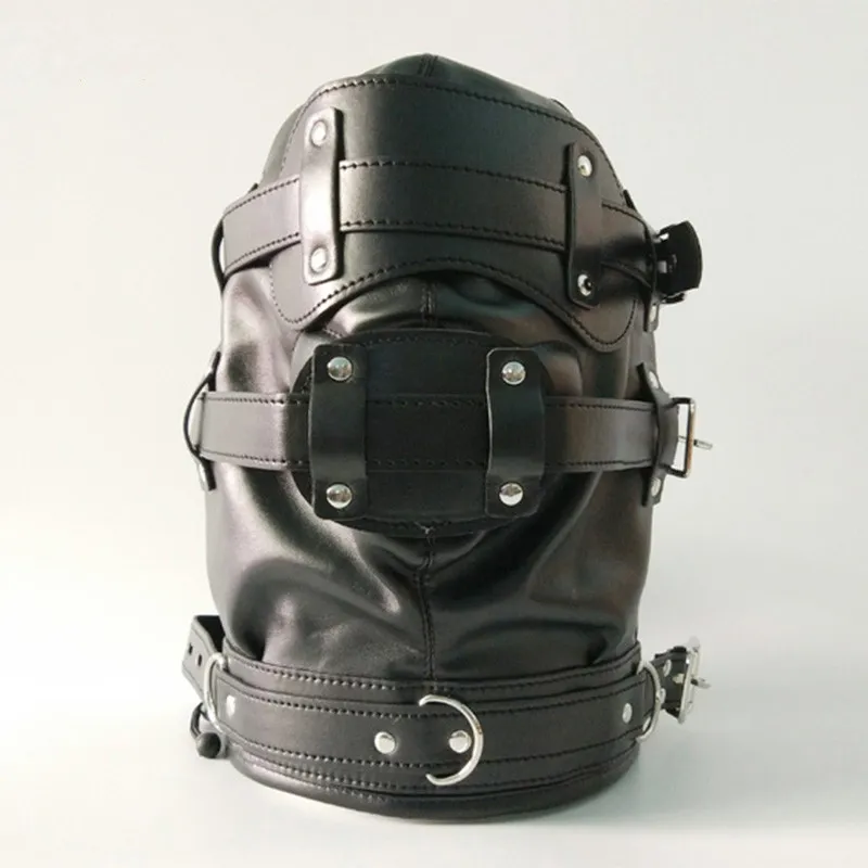 Erotic Sex BDSM Bondage Leather Hood for Adult Play Games Full Masks Fetish Face Blindfold for Couple Games6277143